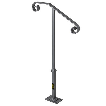 Handrails for Outdoor Steps, Fit 1 or 2 Steps Outdoor Stair Railing, Single Post Wrought Iron Handrail, Gray V952-LTFSSHSDDZJSFS001V0
