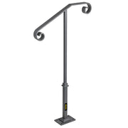 Handrails for Outdoor Steps, Fit 1 or 2 Steps Outdoor Stair Railing, Single Post Wrought Iron Handrail, Gray V952-LTFSSHSDDZJSFS001V0