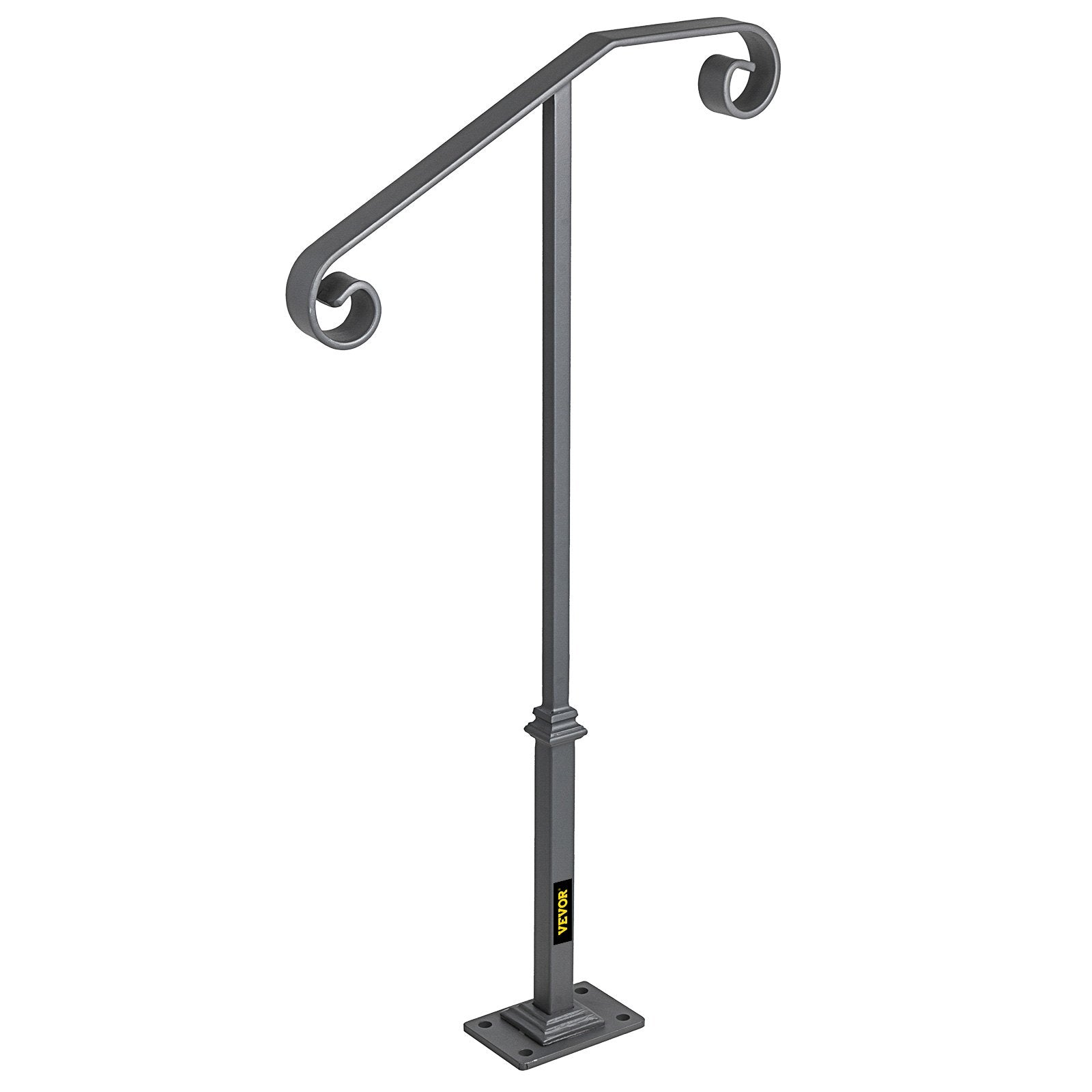 Handrails for Outdoor Steps, Fit 1 or 2 Steps Outdoor Stair Railing, Single Post Wrought Iron Handrail, Gray V952-LTFSSHSDDZJSFS001V0