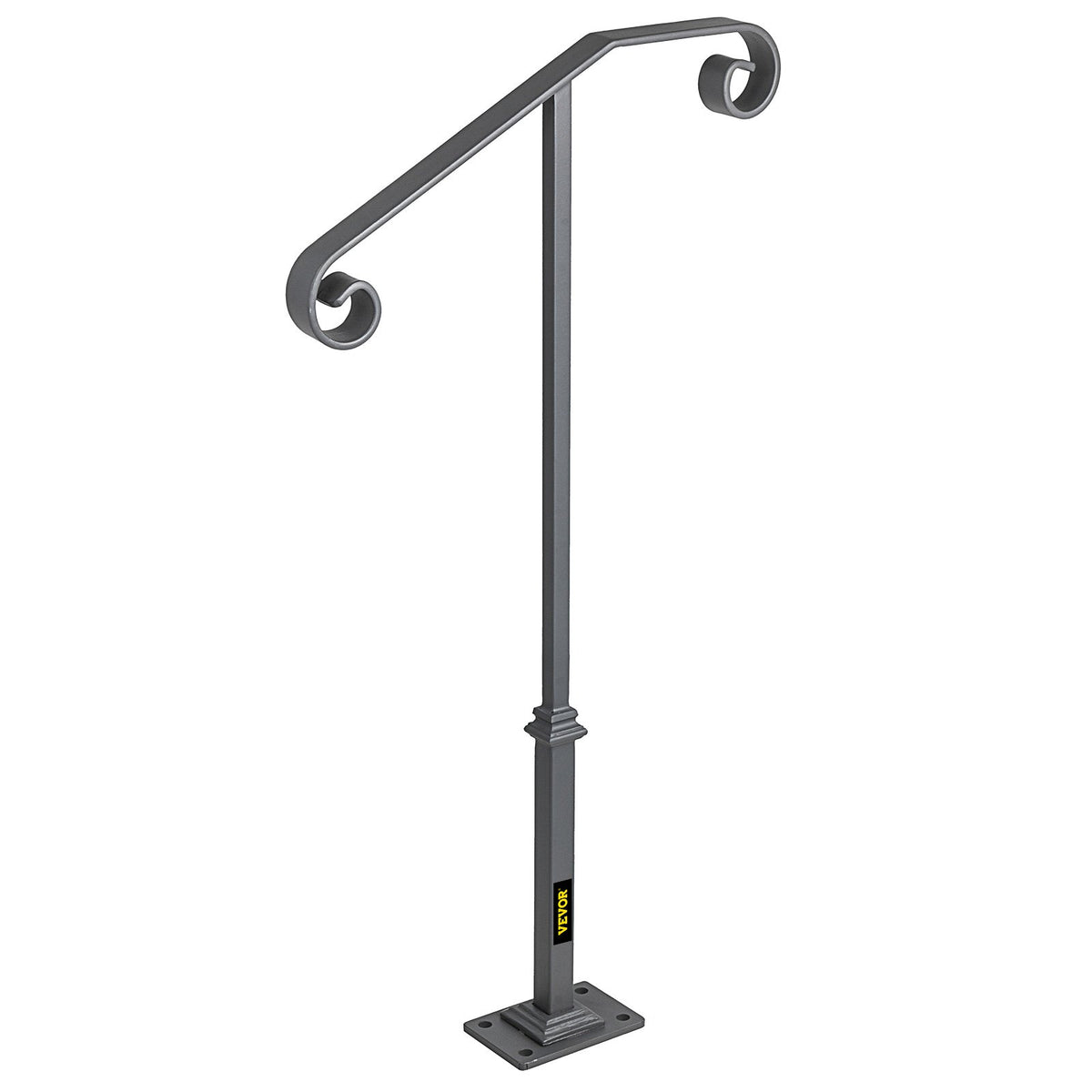 Handrails for Outdoor Steps, Fit 1 or 2 Steps Outdoor Stair Railing, Single Post Wrought Iron Handrail, Gray V952-LTFSSHSDDZJSFS001V0