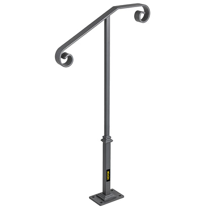 Handrails for Outdoor Steps, Fit 1 or 2 Steps Outdoor Stair Railing, Single Post Wrought Iron Handrail, Gray V952-LTFSSHSDDZJSFS001V0