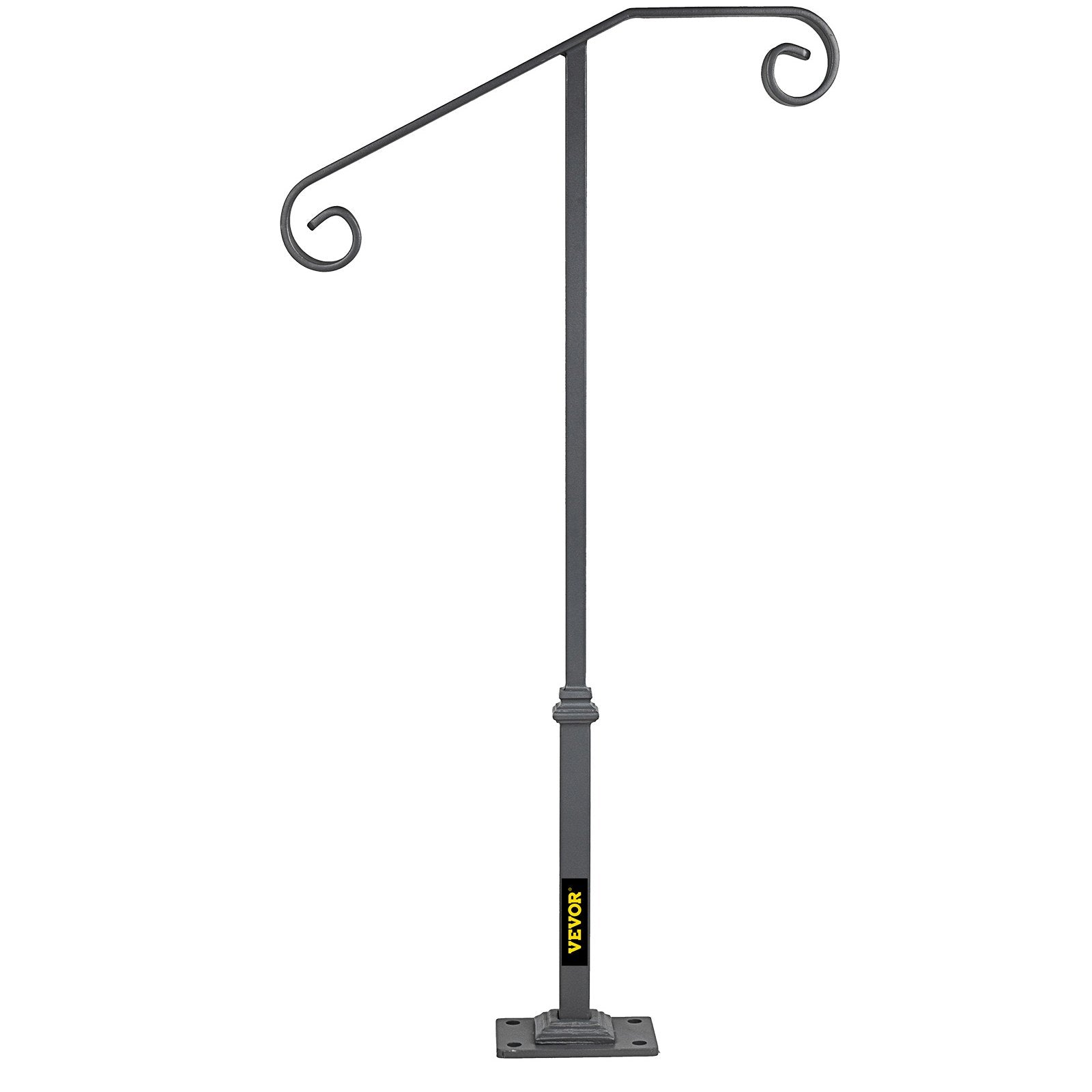Handrails for Outdoor Steps, Fit 1 or 2 Steps Outdoor Stair Railing, Single Post Wrought Iron Handrail, Gray V952-LTFSSHSDDZJSFS001V0
