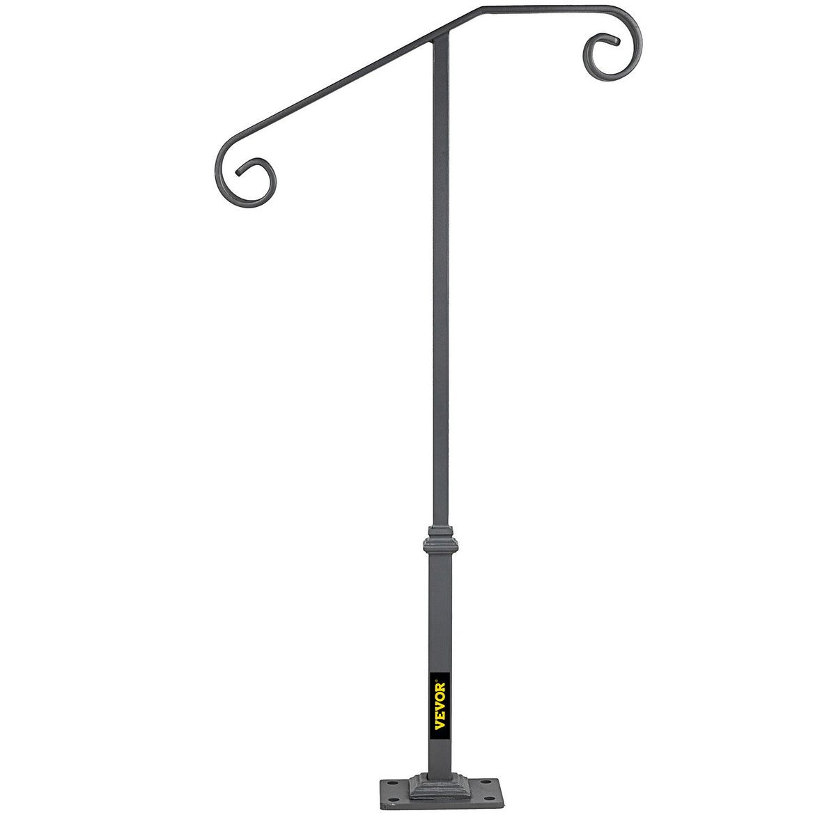 Handrails for Outdoor Steps, Fit 1 or 2 Steps Outdoor Stair Railing, Single Post Wrought Iron Handrail, Gray V952-LTFSSHSDDZJSFS001V0