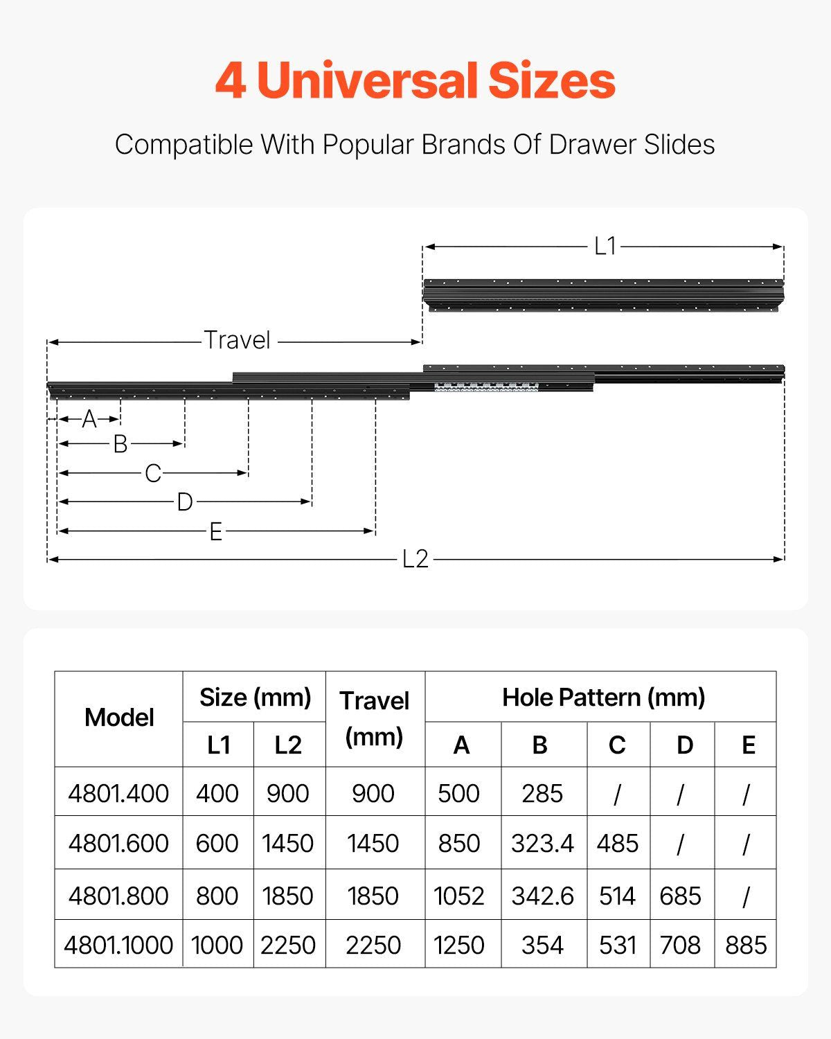 Undermount Drawer Slides, 16 inch, Full Extension Ball Bearing Under Stair Cabinet Rails, 260 LB Load V952-LTJHG16YC260XCXUUV0
