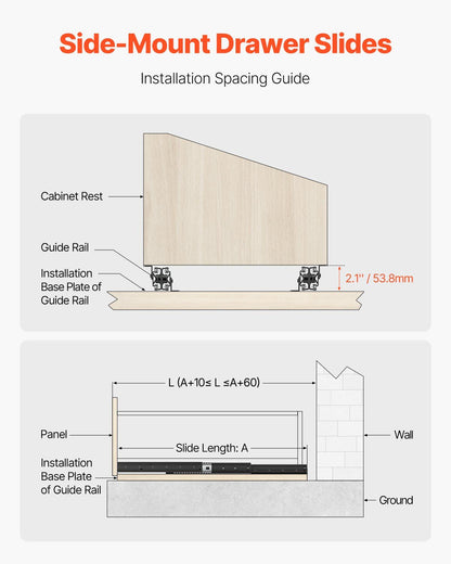 Undermount Drawer Slides, 16 inch, Full Extension Ball Bearing Under Stair Cabinet Rails, 260 LB Load V952-LTJHG16YC260XCXUUV0