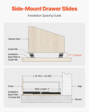 Undermount Drawer Slides, 40 inch, Full Extension Ball Bearing Under Stair Cabinet Rails, 260 LB Load V952-LTJHG40YC2601UNLGV0