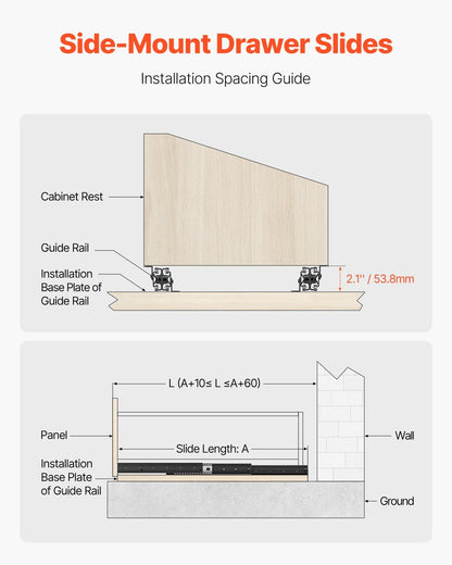 Undermount Drawer Slides, 40 inch, Full Extension Ball Bearing Under Stair Cabinet Rails, 260 LB Load V952-LTJHG40YC2601UNLGV0