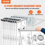 Wall Mount Blueprint Storage Rack Blueprint Holder with 12 Pivot Brackets V952-LTJJS12CBGS0O6TS3V0