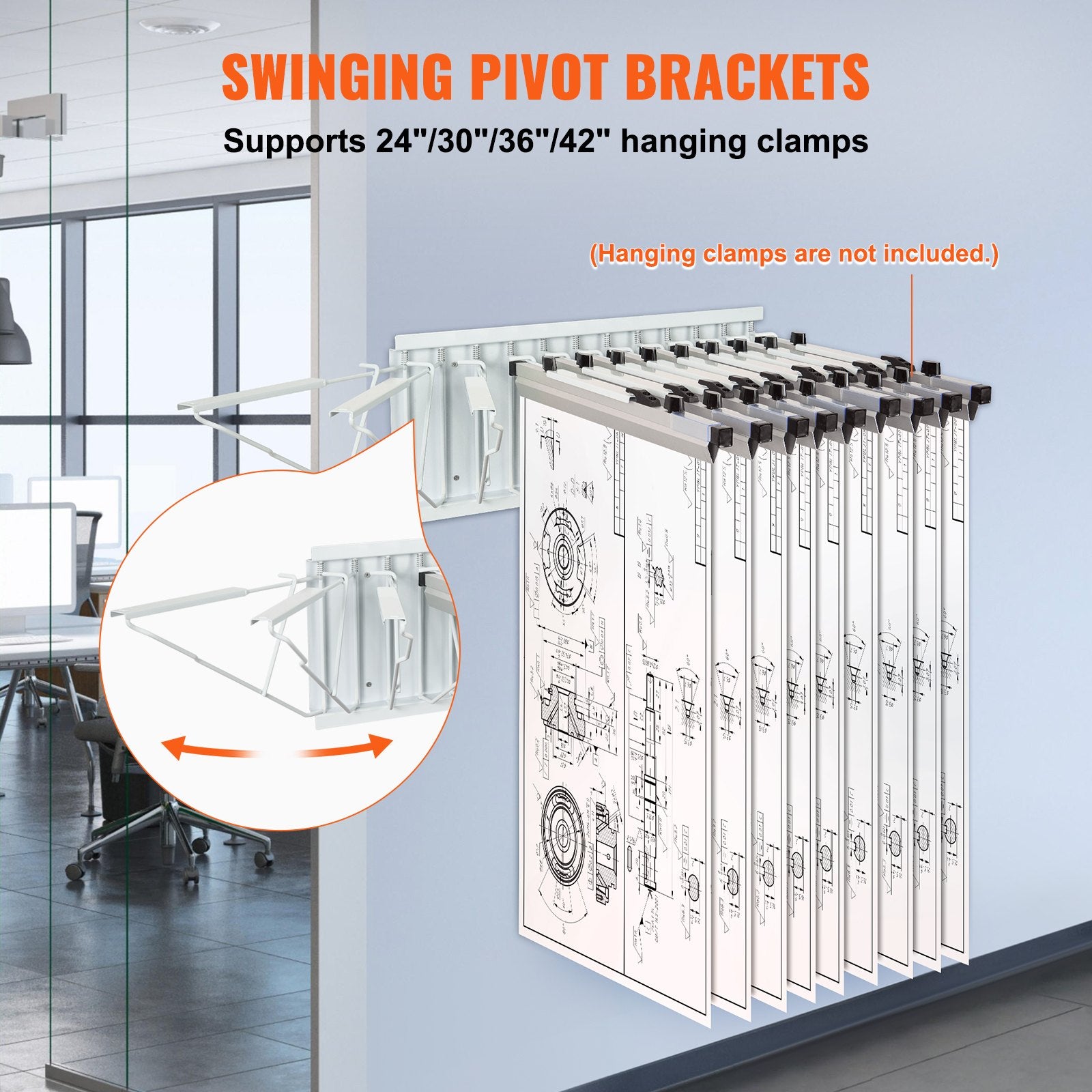 Wall Mount Blueprint Storage Rack Blueprint Holder with 12 Pivot Brackets V952-LTJJS12CBGS0O6TS3V0