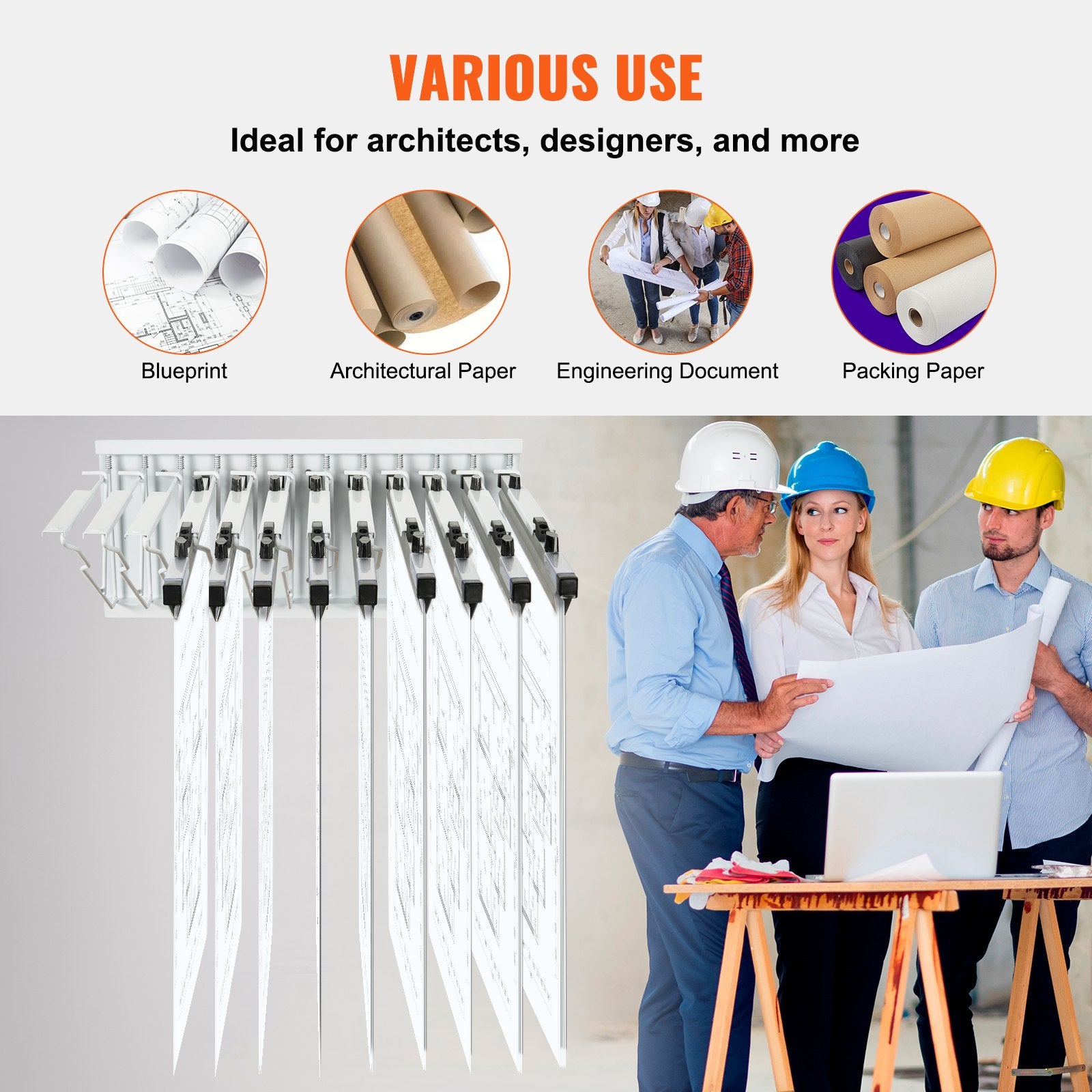 Wall Mount Blueprint Storage Rack Blueprint Holder with 12 Pivot Brackets V952-LTJJS12CBGS0O6TS3V0