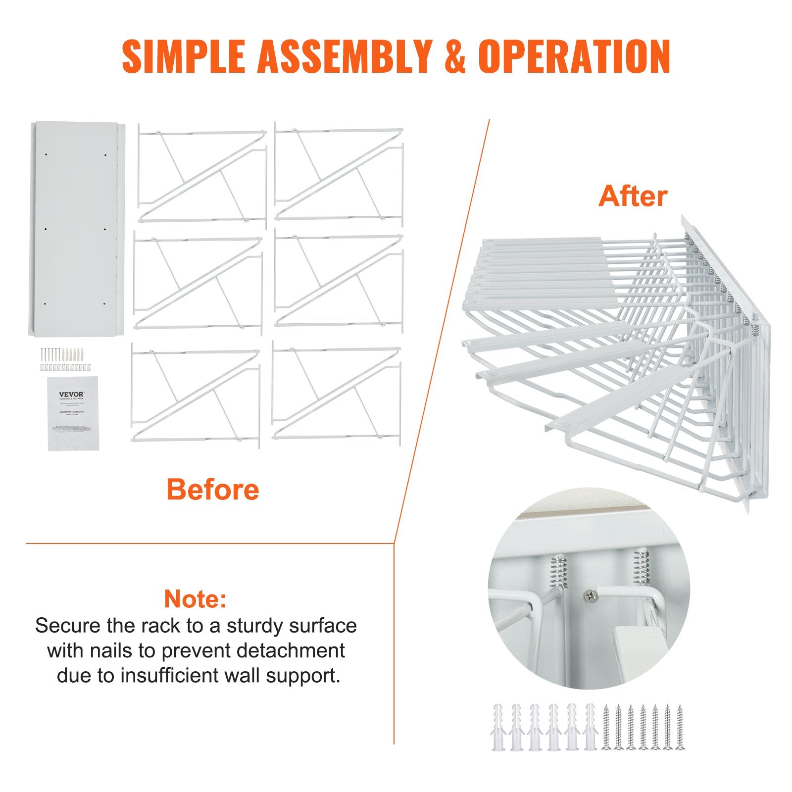 Wall Mount Blueprint Storage Rack Blueprint Holder with 12 Pivot Brackets V952-LTJJS12CBGS0O6TS3V0