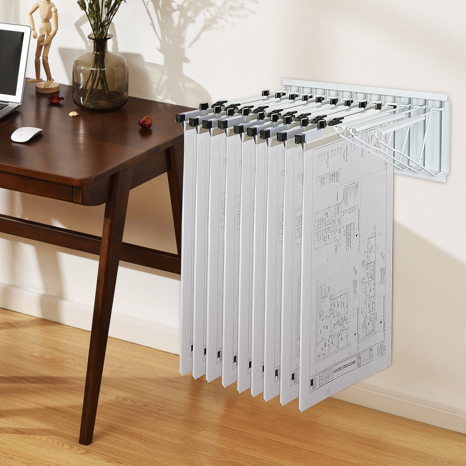 Wall Mount Blueprint Storage Rack Blueprint Holder with 12 Pivot Brackets V952-LTJJS12CBGS0O6TS3V0