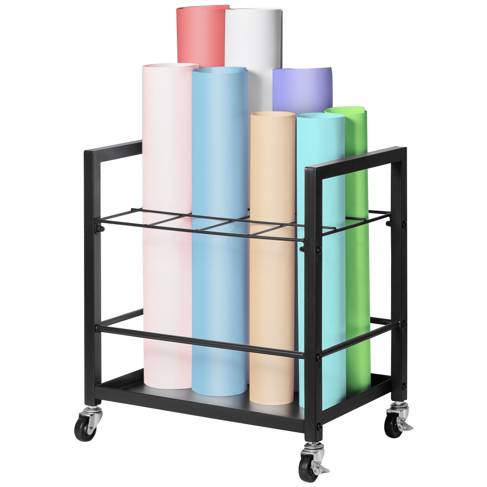 Blueprint Storage Rack, 12 Slots Blueprint Holder with Wheels, Mobile Metal Blueprint Storage Cart for Map V952-LTJJS12CLDS050UB8V0