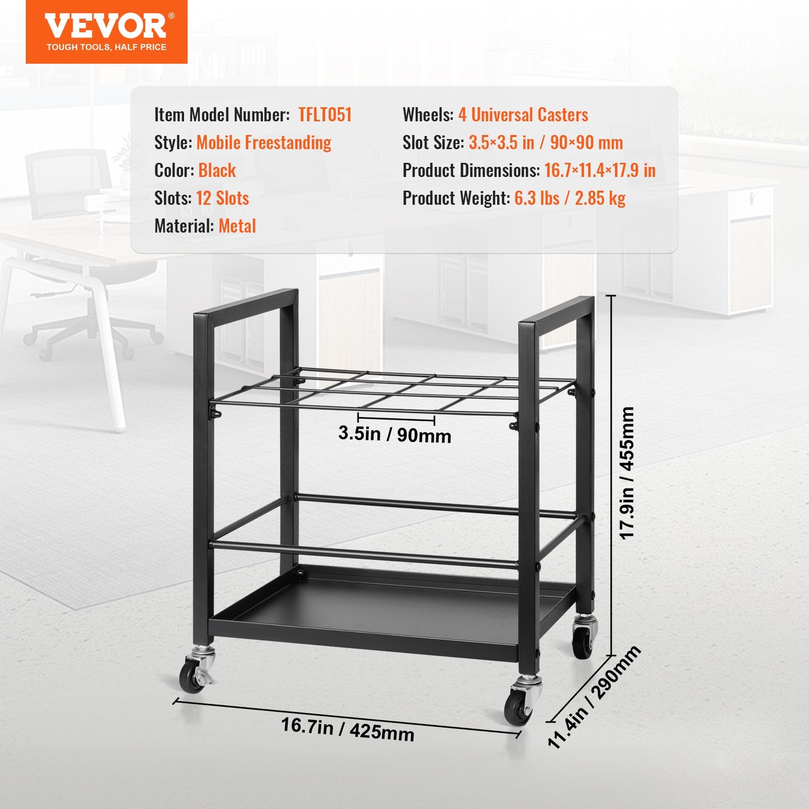 Blueprint Storage Rack, 12 Slots Blueprint Holder with Wheels, Mobile Metal Blueprint Storage Cart for Map V952-LTJJS12CLDS050UB8V0