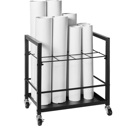 Blueprint Storage Rack, 12 Slots Blueprint Holder with Wheels, Mobile Metal Blueprint Storage Cart for Map V952-LTJJS12CLDS050UB8V0