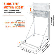 Mobile Blueprint Storage Rack, Plan Holder with 12 Pivot Brackets, Mobile Blueprint Holder Adjustable Height V952-LTJJS12CYDS0N873YV0
