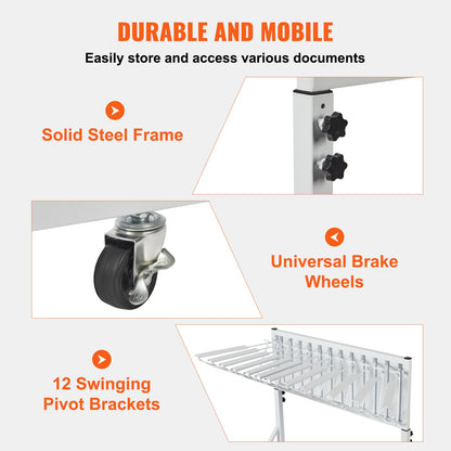 Mobile Blueprint Storage Rack, Plan Holder with 12 Pivot Brackets, Mobile Blueprint Holder Adjustable Height V952-LTJJS12CYDS0N873YV0