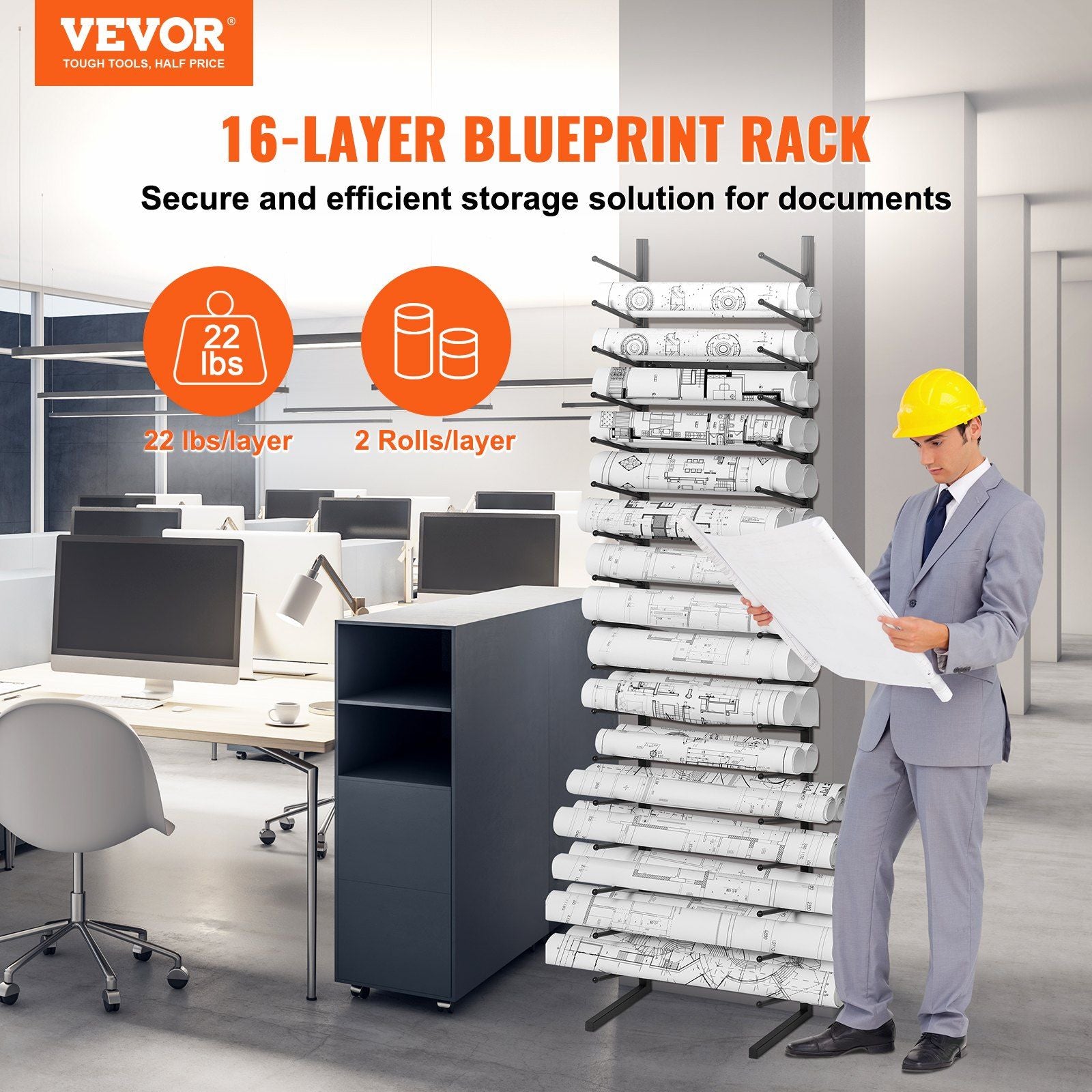 Blueprint Storage Rack, Hanging Poster Display Rack 16-Tier, Vertical Blueprint Roll File Holder 2 V952-LTJJS16CLDS0NSQ0RV0
