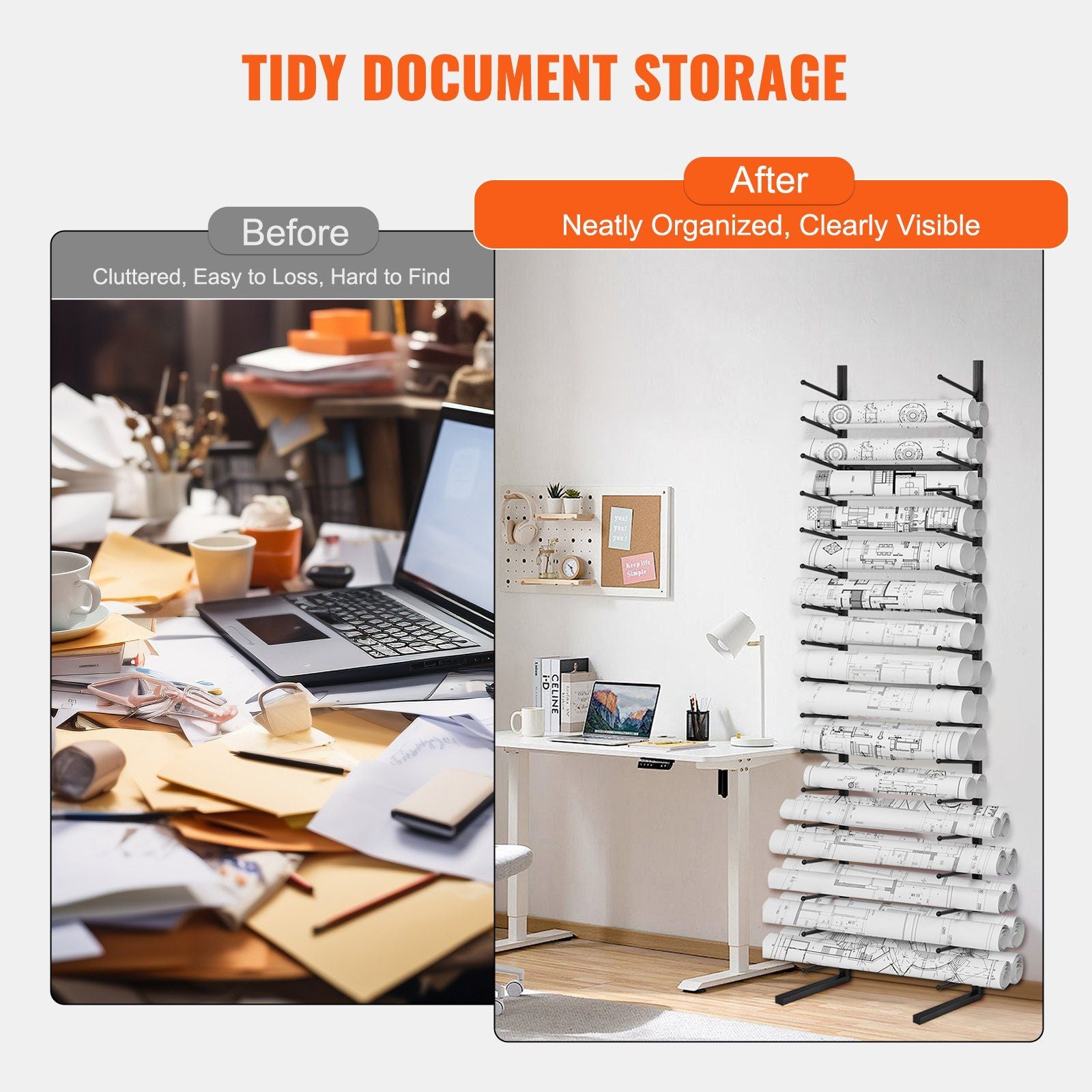 Blueprint Storage Rack, Hanging Poster Display Rack 16-Tier, Vertical Blueprint Roll File Holder 2 V952-LTJJS16CLDS0NSQ0RV0