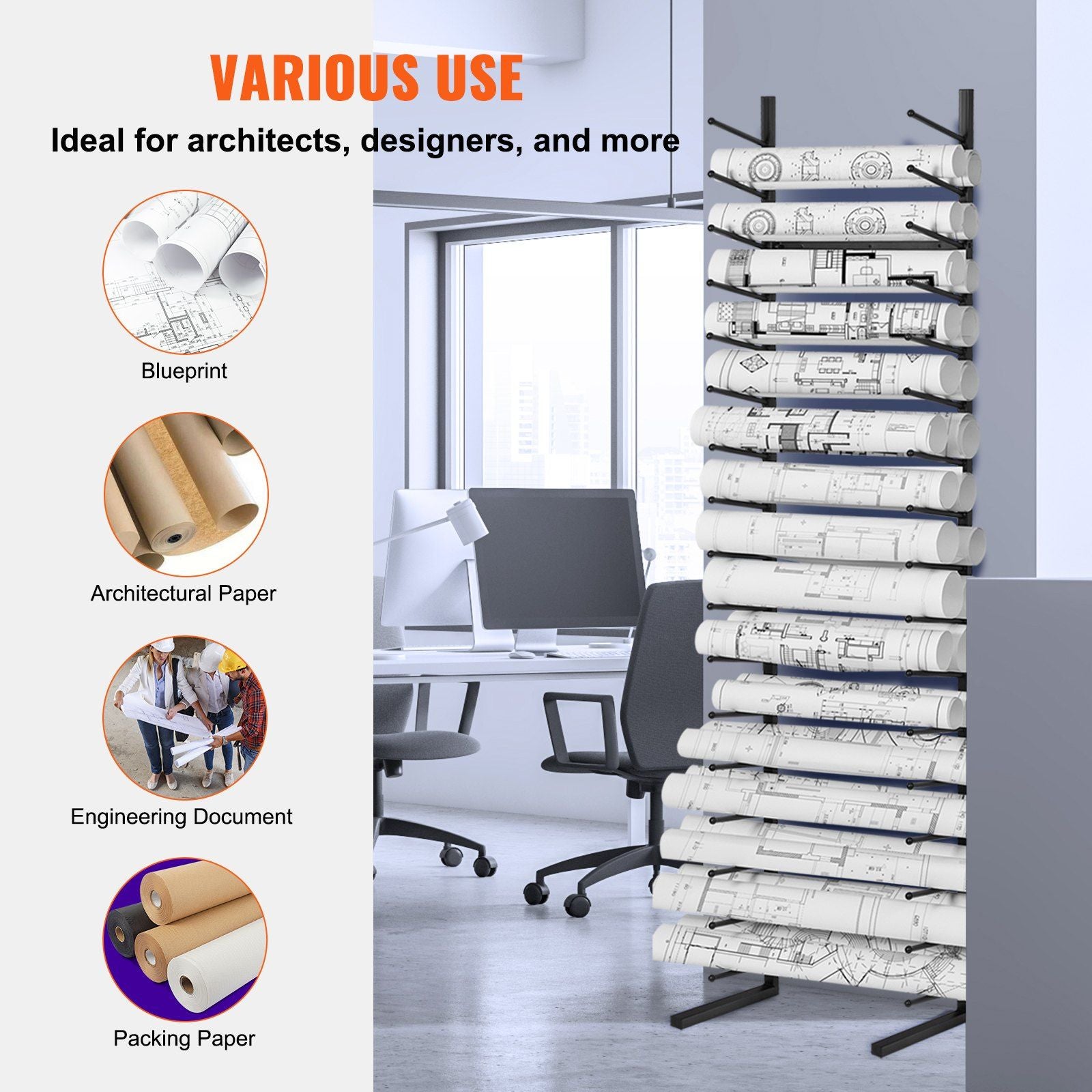 Blueprint Storage Rack, Hanging Poster Display Rack 16-Tier, Vertical Blueprint Roll File Holder 2 V952-LTJJS16CLDS0NSQ0RV0