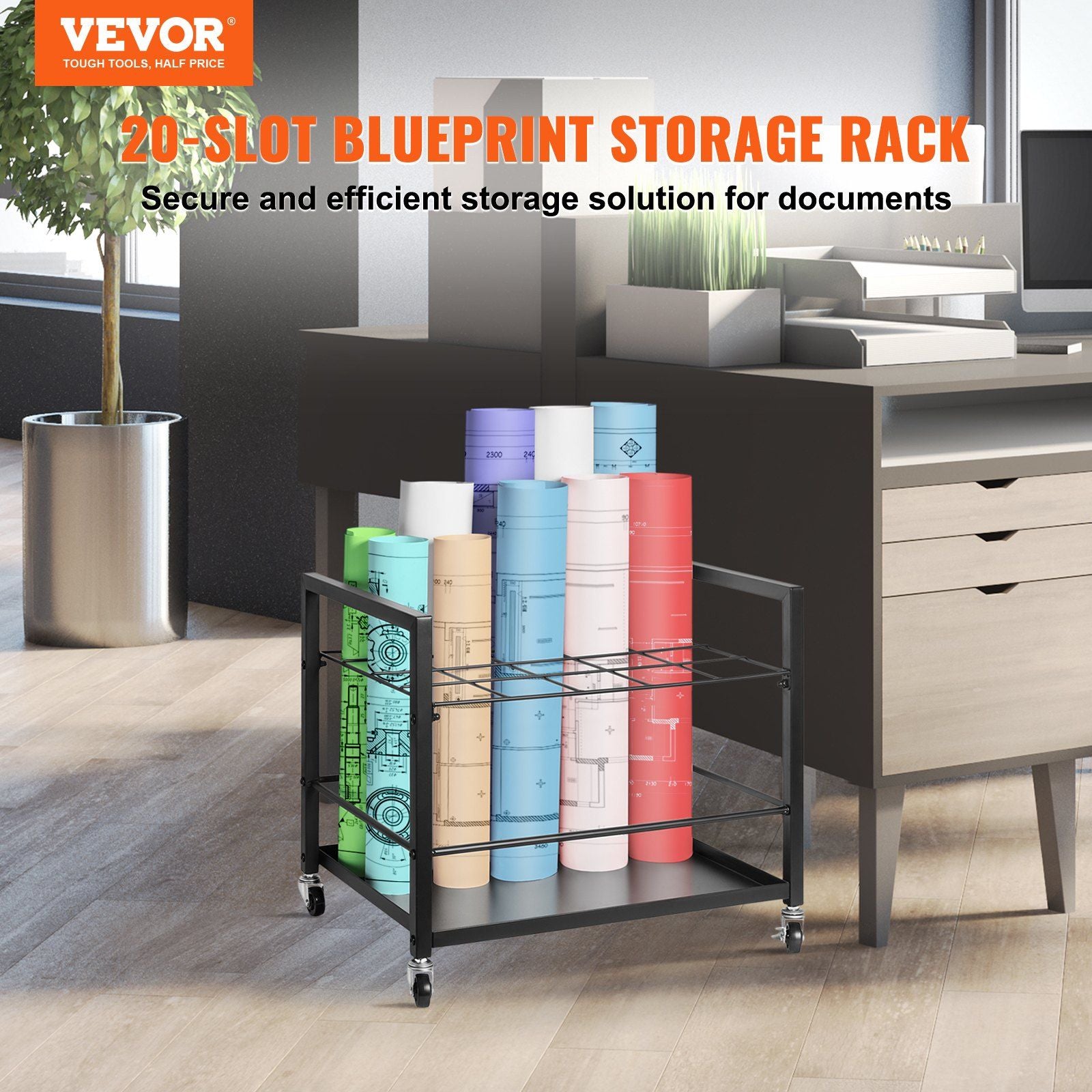 Blueprint Storage Rack, 20 Slots Blueprint Holder with Wheels, Mobile Metal Blueprint Storage Cart for Map V952-LTJJS20CLDS0NMRQHV0