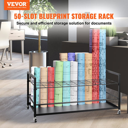 Blueprint Storage Rack 50 Slots Mobile Roll File Holder for Architectural V952-LTJJS50CLDS018IB0V0