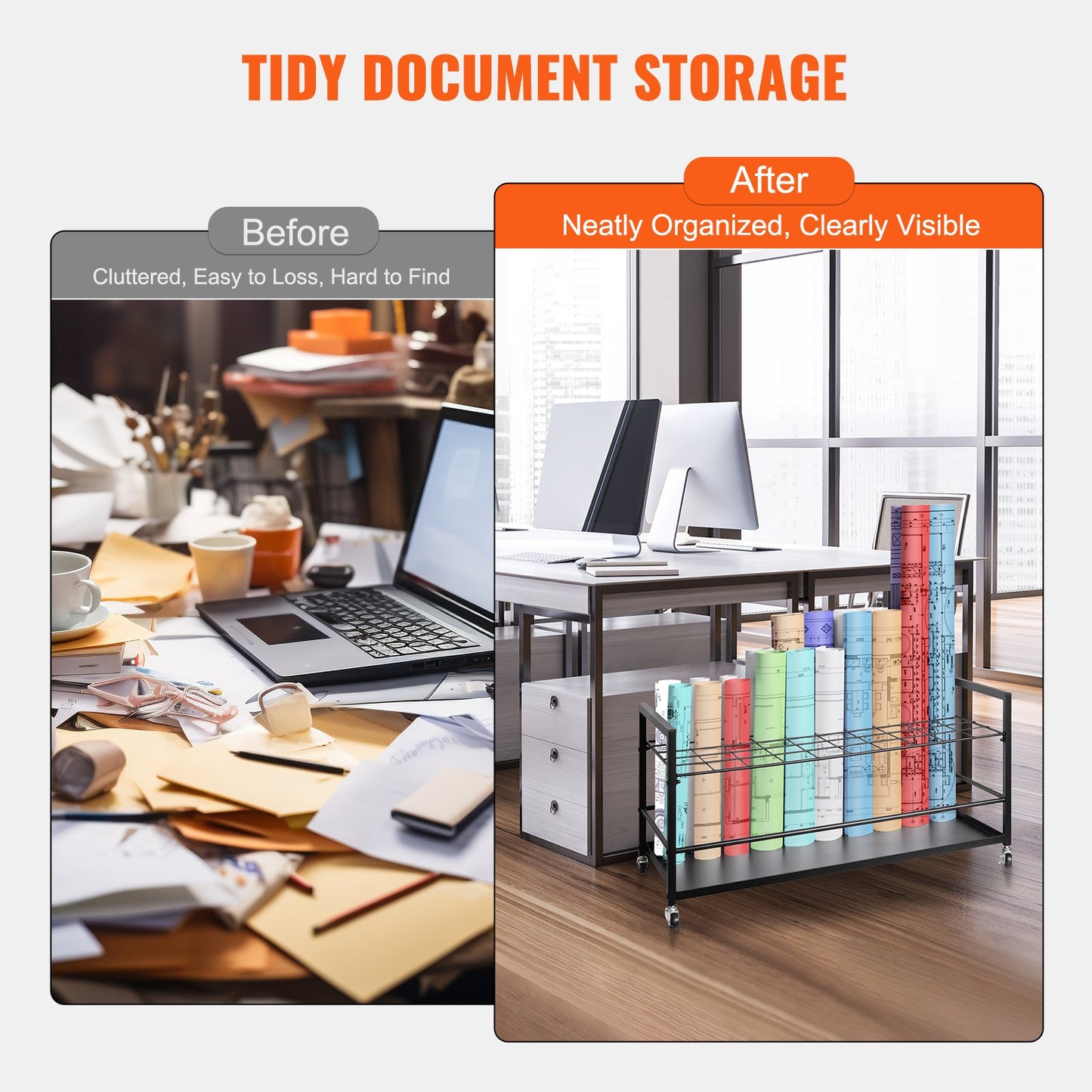 Blueprint Storage Rack 50 Slots Mobile Roll File Holder for Architectural V952-LTJJS50CLDS018IB0V0