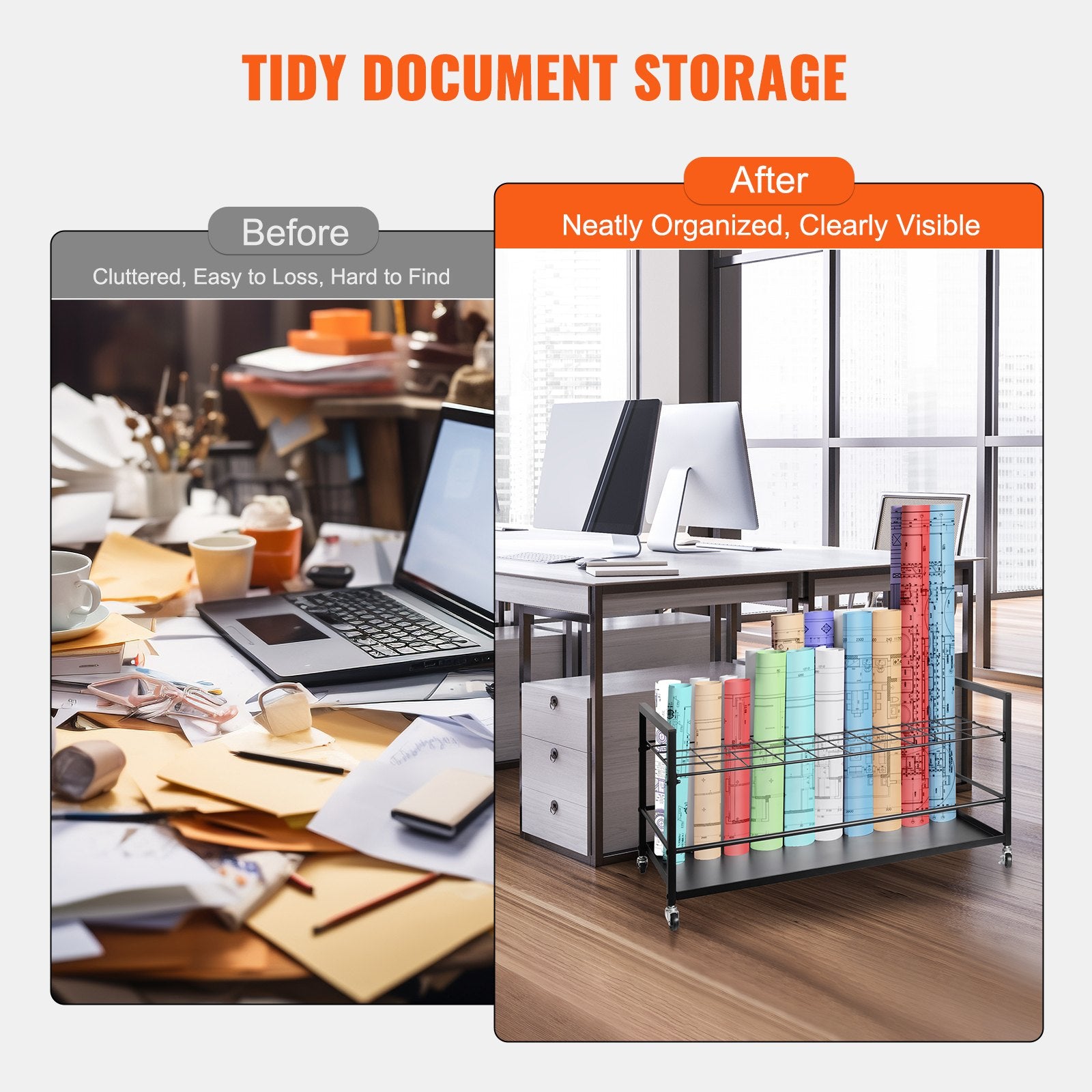 Blueprint Storage Rack 50 Slots Mobile Roll File Holder for Architectural V952-LTJJS50CLDS018IB0V0