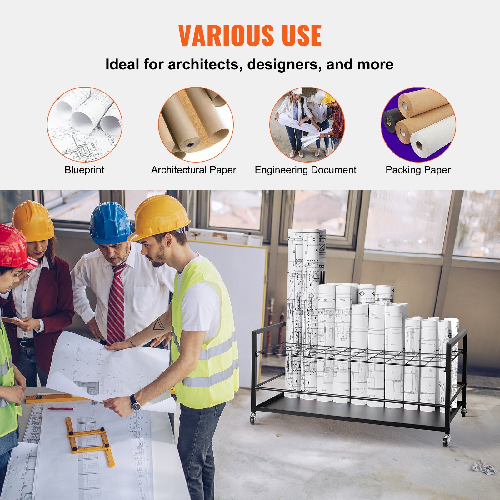Blueprint Storage Rack 50 Slots Mobile Roll File Holder for Architectural V952-LTJJS50CLDS018IB0V0
