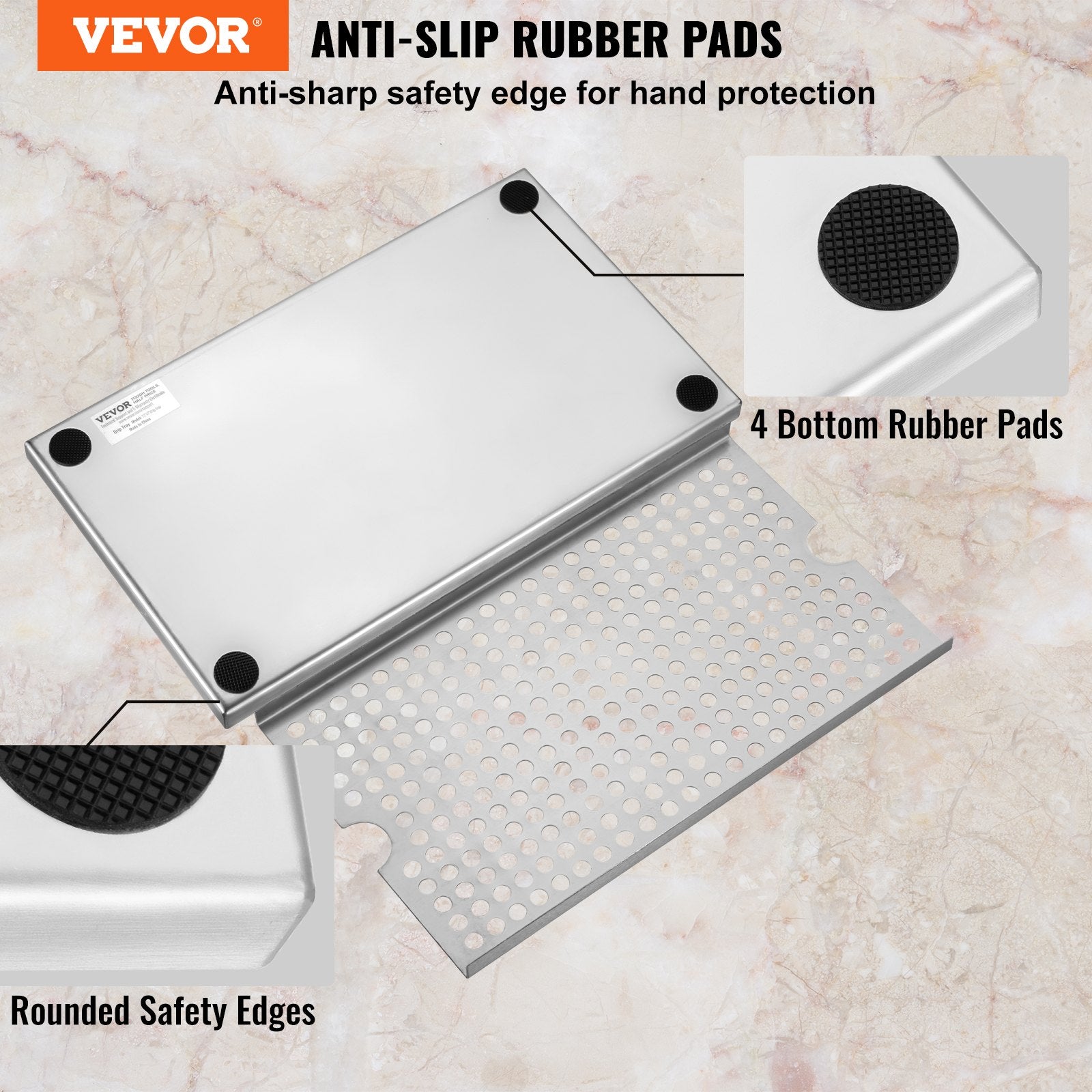Beer Drip Tray, 304 Stainless Steel Kegerator Drip Trays with 4 Non-Slip Rubber Pads and Detachable Cover, V952-LTJZCGDSPW00FW1N4V0