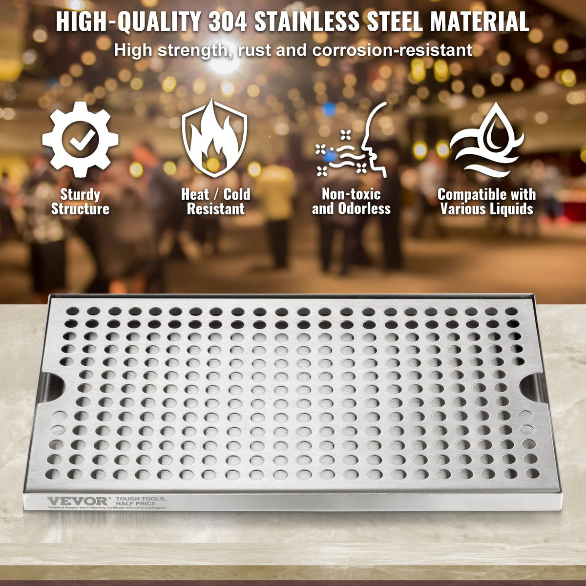 Beer Drip Tray, 304 Stainless Steel Kegerator Drip Trays with 4 Non-Slip Rubber Pads and Detachable Cover, V952-LTJZCGDSPW00FW1N4V0