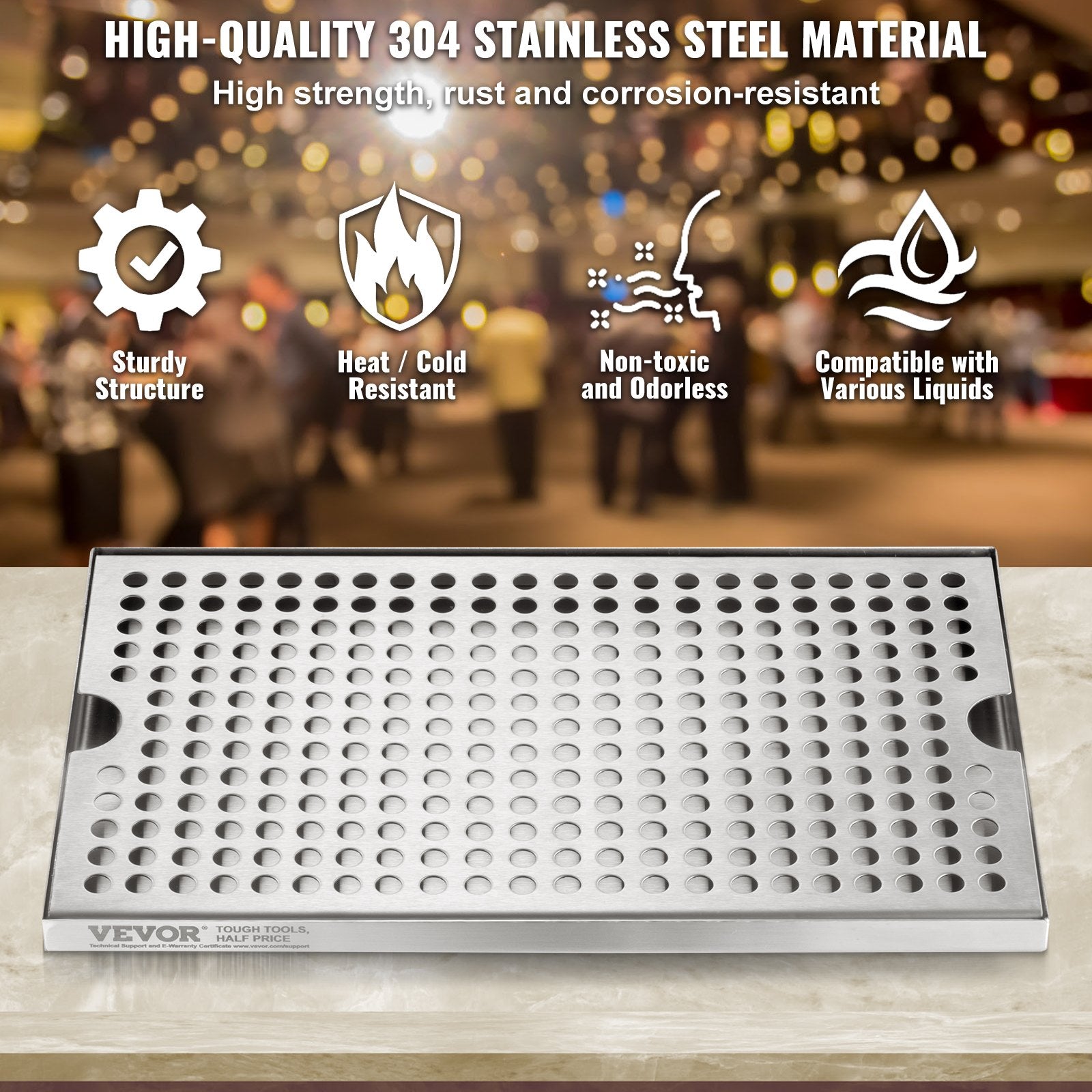 Beer Drip Tray, 304 Stainless Steel Kegerator Drip Trays with 4 Non-Slip Rubber Pads and Detachable Cover, V952-LTJZCGDSPW00FW1N4V0