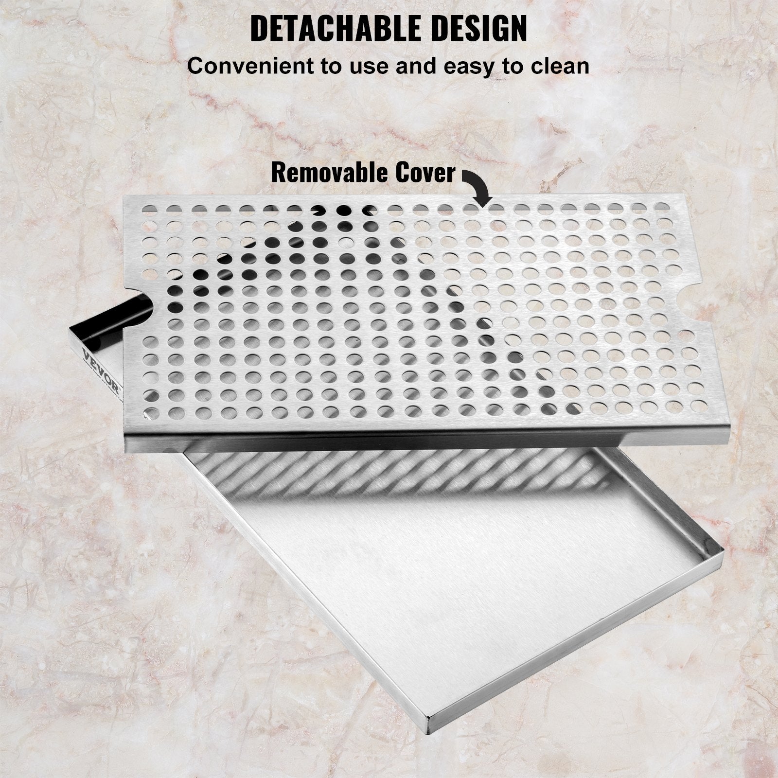 Beer Drip Tray, 304 Stainless Steel Kegerator Drip Trays with 4 Non-Slip Rubber Pads and Detachable Cover, V952-LTJZCGDSPW00FW1N4V0