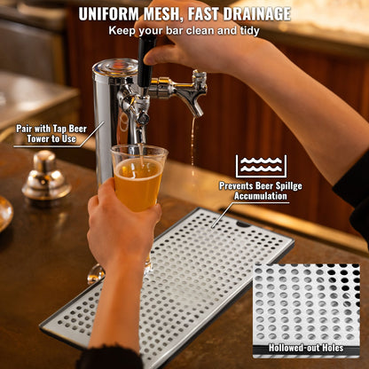 Beer Drip Tray, 304 Stainless Steel Kegerator Drip Trays with 4 Non-Slip Rubber Pads and Detachable Cover, V952-LTJZCGDSPW00FW1N4V0