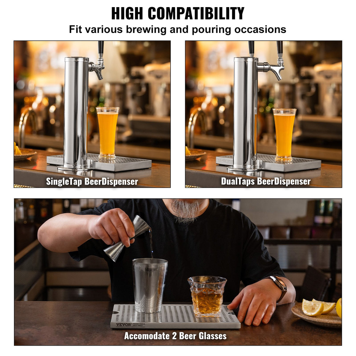Beer Drip Tray, 304 Stainless Steel Kegerator Drip Trays with 4 Non-Slip Rubber Pads and Detachable Cover, V952-LTJZCGDSPW00FW1N4V0