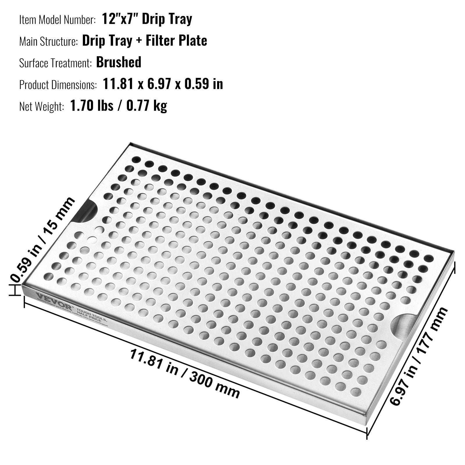 Beer Drip Tray, 304 Stainless Steel Kegerator Drip Trays with 4 Non-Slip Rubber Pads and Detachable Cover, V952-LTJZCGDSPW00FW1N4V0