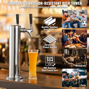 Kegerator Tower Kit, Dual Taps Beer Conversion Kit, Stainless Steel Keg Beer Tower Dispenser with Dual Gauge V952-LTJZSBDYQOHQSL9KEV0