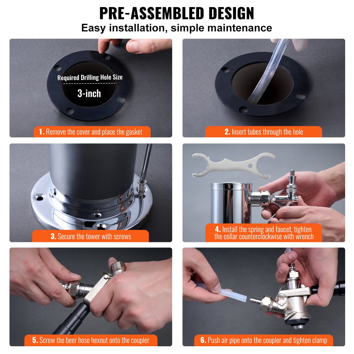 Kegerator Tower Kit, Dual Taps Beer Conversion Kit, Stainless Steel Keg Beer Tower Dispenser with Dual Gauge V952-LTJZSBDYQOHQSL9KEV0