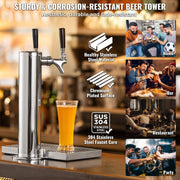 Dual Taps Draft Beer Tower Dispenser, Stainless Steel Keg Beer Tower, Kegerator Tower Kit with Pre-Assembled V952-LTJZSLTW0000I1H18V0