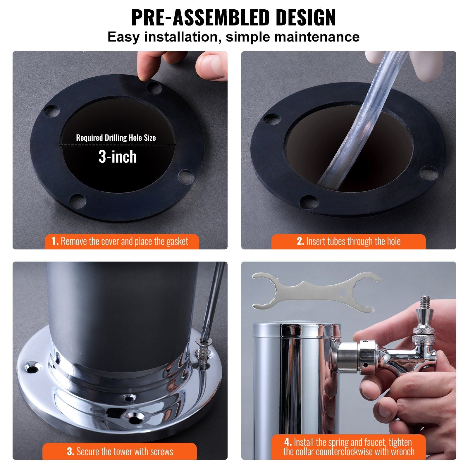 Dual Taps Draft Beer Tower Dispenser, Stainless Steel Keg Beer Tower, Kegerator Tower Kit with Pre-Assembled V952-LTJZSLTW0000I1H18V0