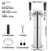 Dual Taps Draft Beer Tower Dispenser, Stainless Steel Keg Beer Tower, Kegerator Tower Kit with Pre-Assembled V952-LTJZSLTW0000I1H18V0