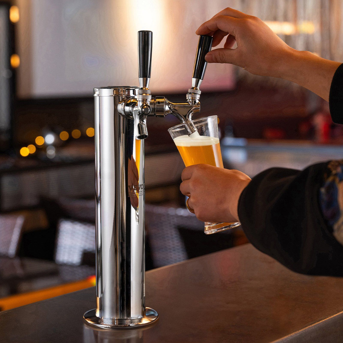 Dual Taps Draft Beer Tower Dispenser, Stainless Steel Keg Beer Tower, Kegerator Tower Kit with Pre-Assembled V952-LTJZSLTW0000I1H18V0