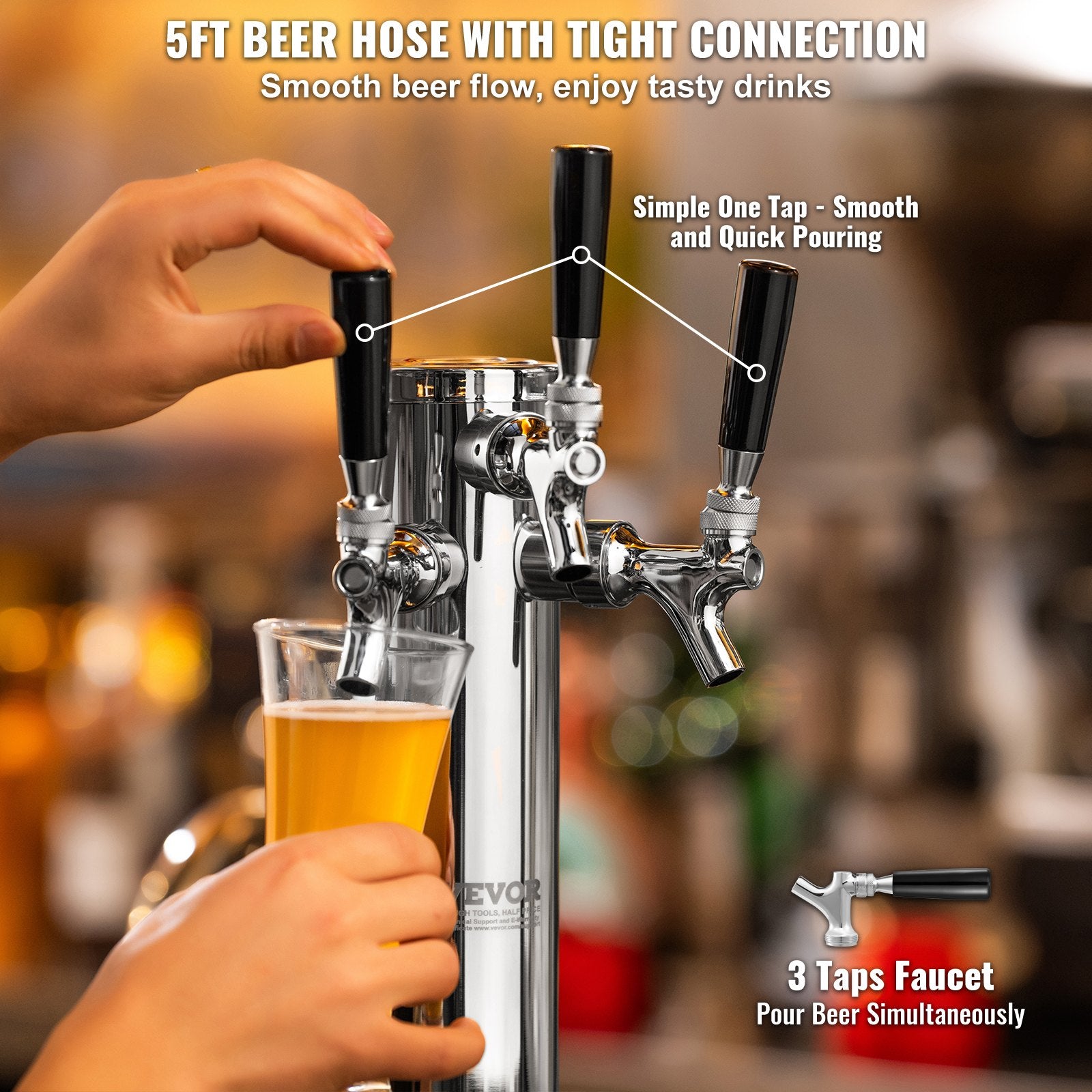Triple Taps Draft Beer Tower Dispenser, Stainless Steel Keg Beer Tower, Kegerator Tower Kit with V952-LTJZSLTW0000YSVLCV0