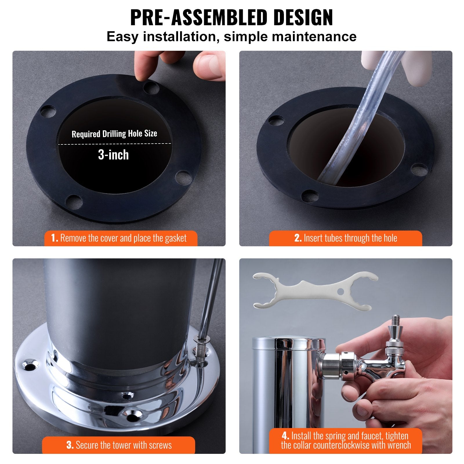 Triple Taps Draft Beer Tower Dispenser, Stainless Steel Keg Beer Tower, Kegerator Tower Kit with V952-LTJZSLTW0000YSVLCV0