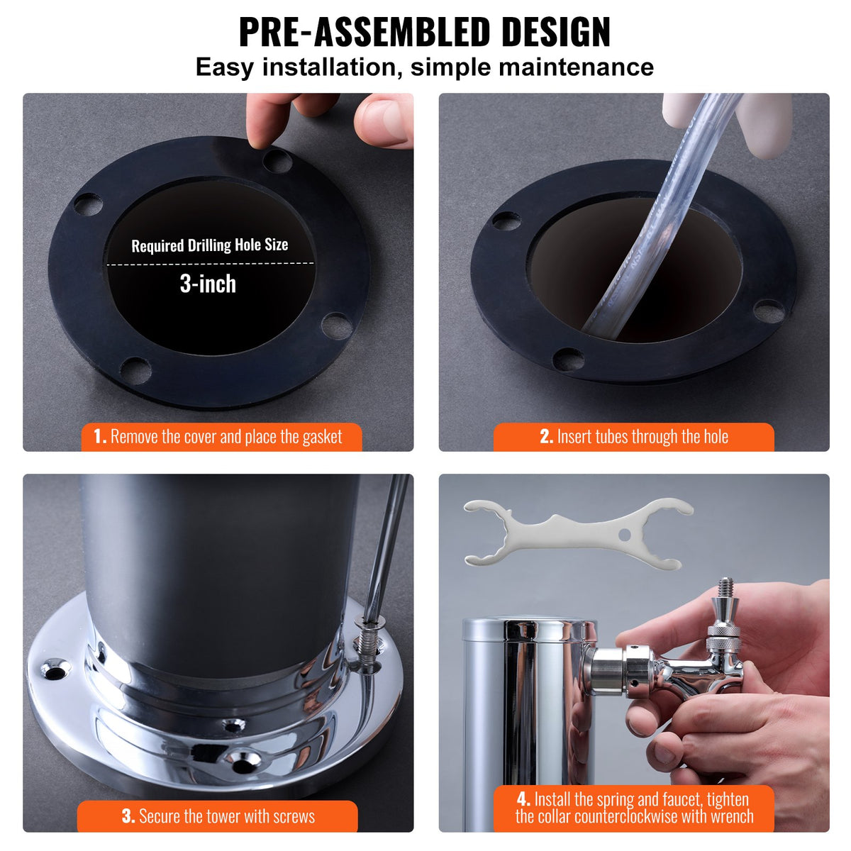 Triple Taps Draft Beer Tower Dispenser, Stainless Steel Keg Beer Tower, Kegerator Tower Kit with V952-LTJZSLTW0000YSVLCV0
