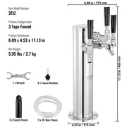 Triple Taps Draft Beer Tower Dispenser, Stainless Steel Keg Beer Tower, Kegerator Tower Kit with V952-LTJZSLTW0000YSVLCV0