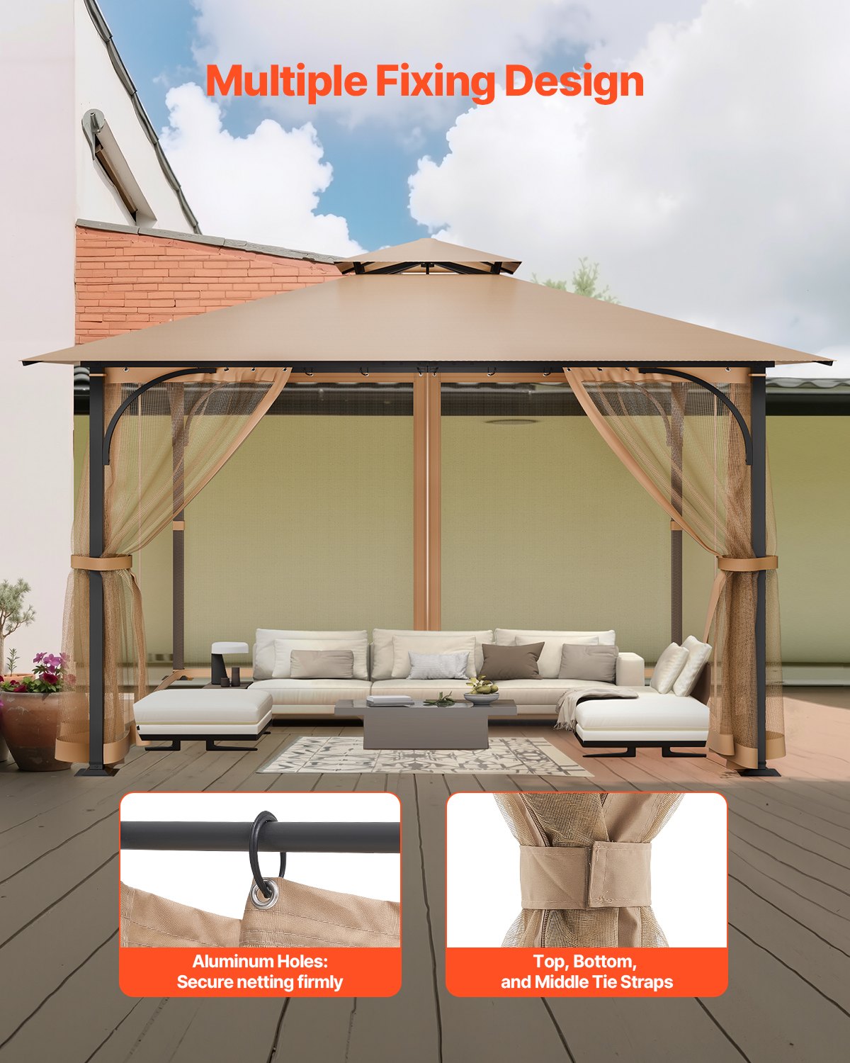 Gazebo Netting Replacement, Fit Most 10 x 10 x 7 FT Gazebo Curtain, Outdoor Garden Net, 4-Panel Sidewall Mesh V952-LTWZDL10FT10VJ6F0V0