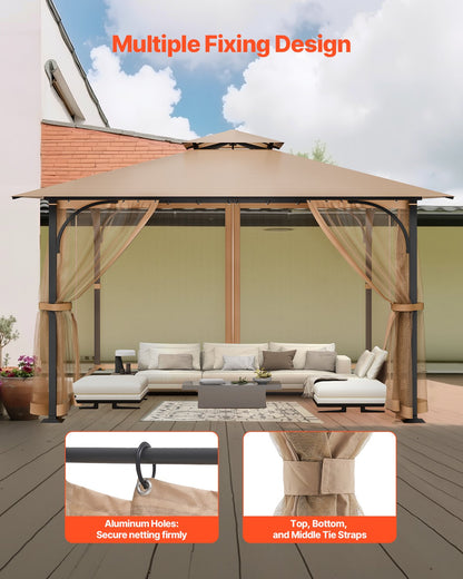 Gazebo Netting Replacement, Fit Most 10 x 10 x 7 FT Gazebo Curtain, Outdoor Garden Net, 4-Panel Sidewall Mesh V952-LTWZDL10FT10VJ6F0V0