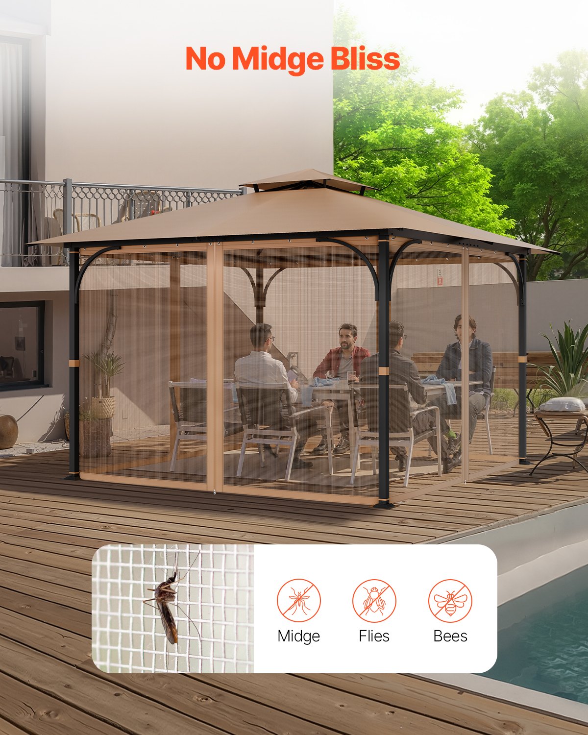 Gazebo Netting Replacement, Fit Most 10 x 10 x 7 FT Gazebo Curtain, Outdoor Garden Net, 4-Panel Sidewall Mesh V952-LTWZDL10FT10VJ6F0V0