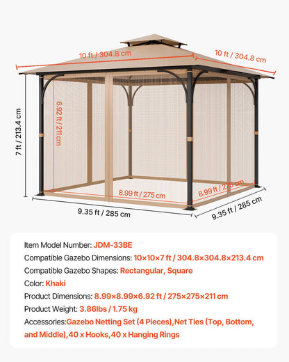 Gazebo Netting Replacement, Fit Most 10 x 10 x 7 FT Gazebo Curtain, Outdoor Garden Net, 4-Panel Sidewall Mesh V952-LTWZDL10FT10VJ6F0V0